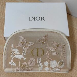 Dior Floral Embroidered Cosmetic Bag - Cream and Gold
